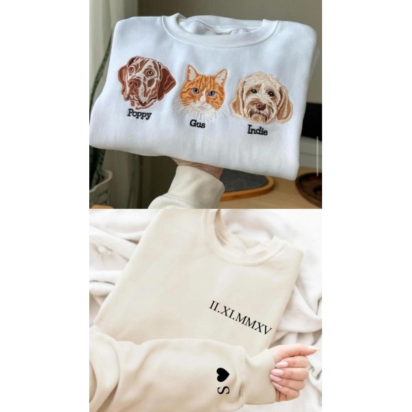 Sweat Bisiklet Yaka  - Size Özel Nakış - Beyaz