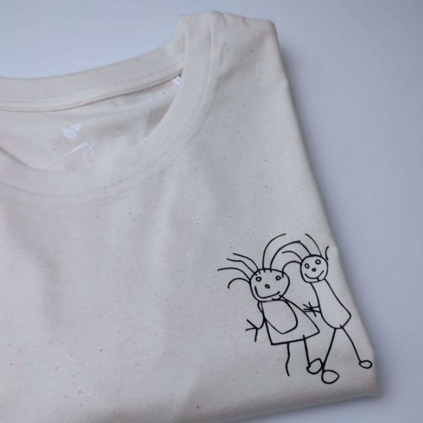 T-Shirt Bisiklet Yaka  - Size Özel Nakış - Krem